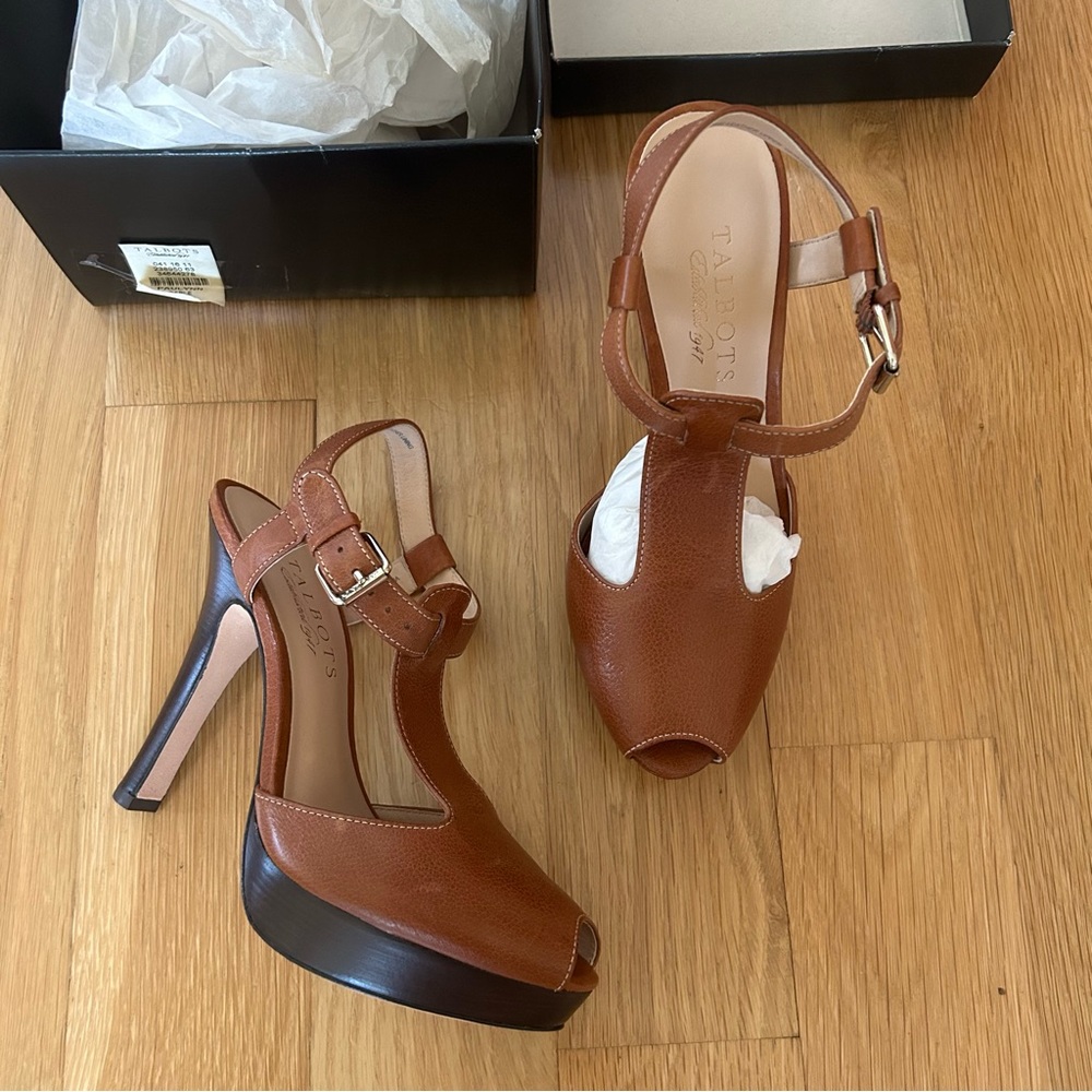 Brown Leather Platform Heels by Talbots